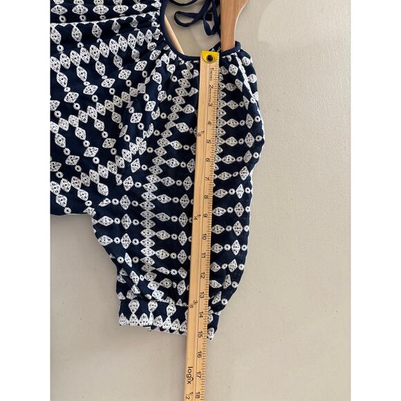 Maje Women's Size 34 Navy Woven Embroidered Frills Round Neck Trapeze Mini Dress - Picture 10 of 13